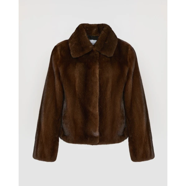 Yves Salomon Short Long-Haired Mink Fur Jacket in Brown | Mink Jacket | Coveti