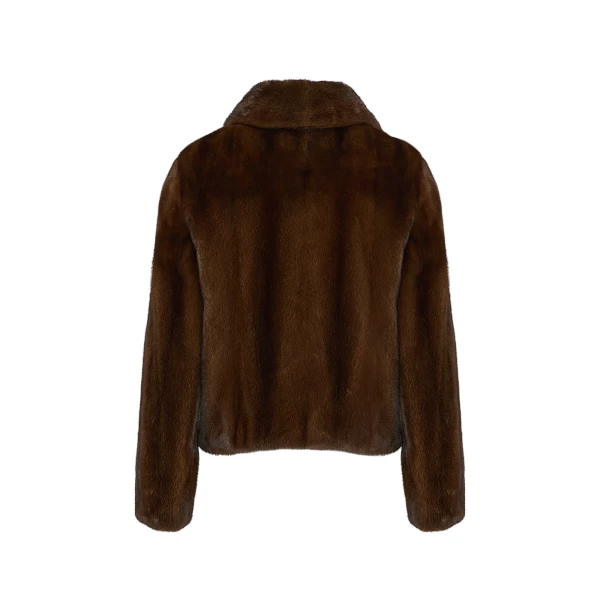 Short Long-Haired Mink Fur Jacket in Brown