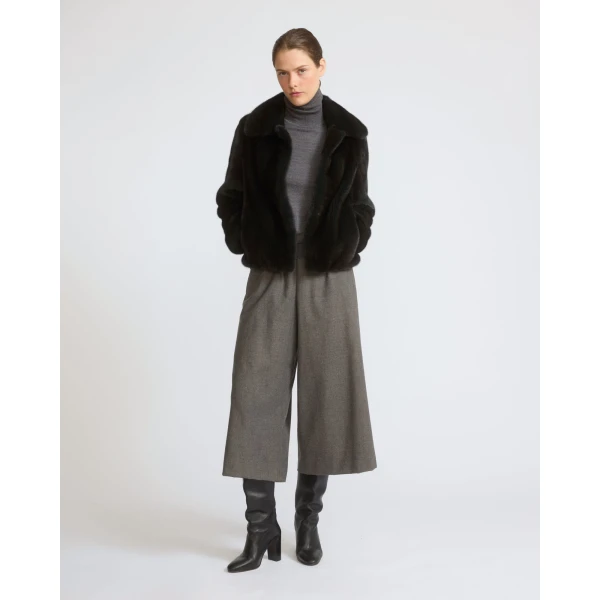 Yves Salomon Short Long-Haired Mink Fur Jacket in Green | Mink Jacket | Coveti