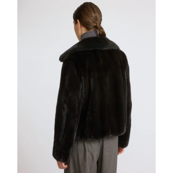 Yves Salomon Short Long-Haired Mink Fur Jacket in Green | Mink Jacket | Coveti