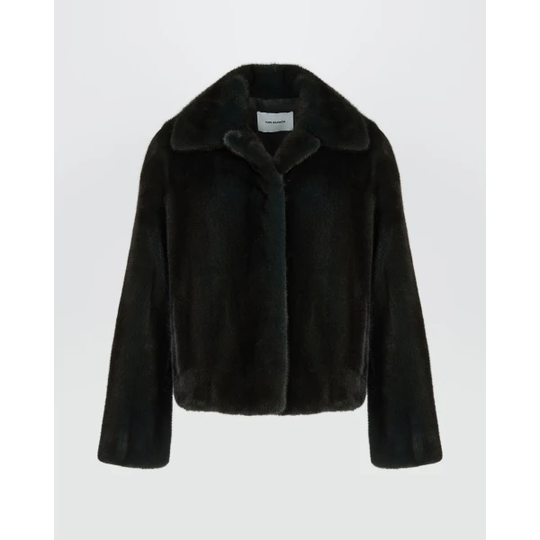 Yves Salomon Short Long-Haired Mink Fur Jacket in Green | Mink Jacket | Coveti
