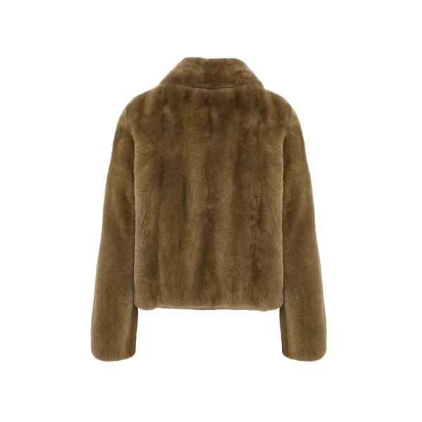 Yves Salomon Short Long-Haired Mink Fur Jacket in Green | Women | Coveti