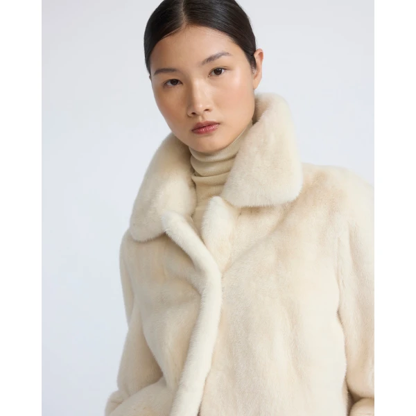 Yves Salomon Short Long-Haired Mink Fur Jacket in White | Mink Jacket | Coveti