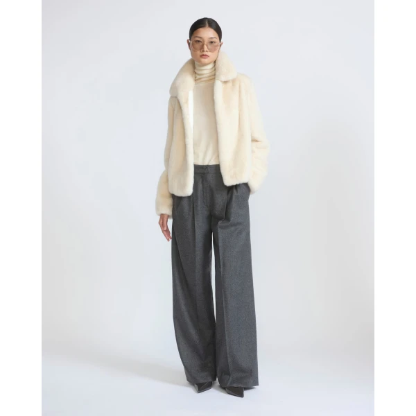 Yves Salomon Short Long-Haired Mink Fur Jacket in White | Mink Jacket | Coveti