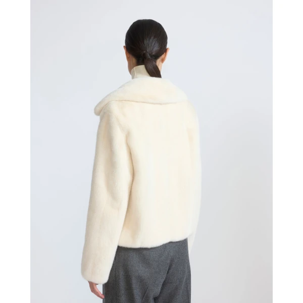 Yves Salomon Short Long-Haired Mink Fur Jacket in White | Mink Jacket | Coveti