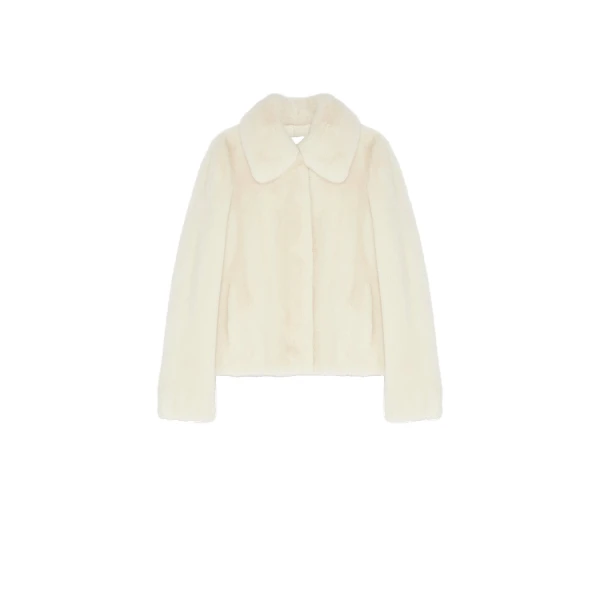 Yves Salomon Short Long-Haired Mink Fur Jacket in White | Women | Coveti