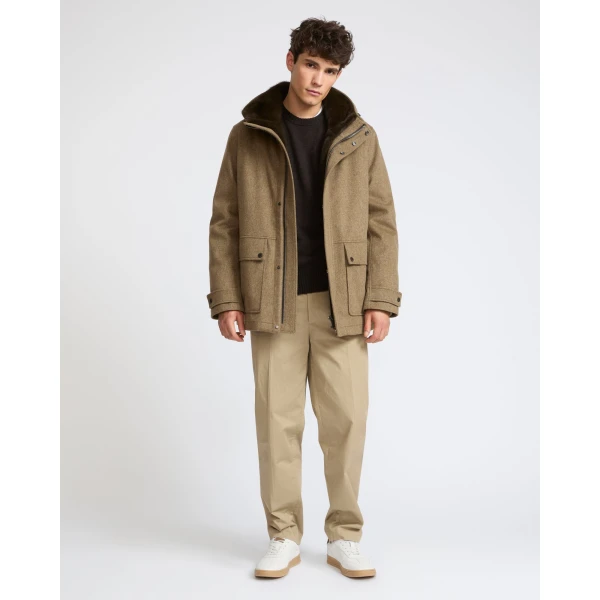 Yves Salomon Short Loro Piana Cashmere Parka with Long-Haired Mink Liner in Green | Men's Jackets | Coveti