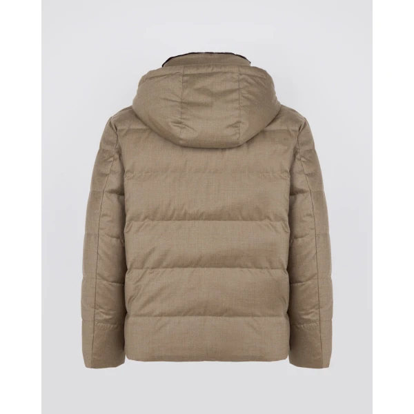 Yves Salomon Short Loro Piana Flannel Down Jacket with Mink Collar in Beige | Men's Jackets | Coveti