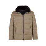 Yves Salomon Short Loro Piana Flannel Down Jacket with Mink Collar in Beige | Men Jackets | Coveti