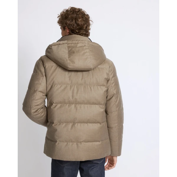 Yves Salomon Short Loro Piana Flannel Down Jacket with Mink Collar in Beige | Men's Jackets | Coveti