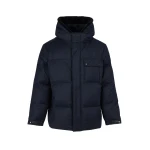 Yves Salomon Short Loro Piana Jacquard Down Jacket with Removable Mink Bib in Navy Stripe | Men Jackets | Coveti