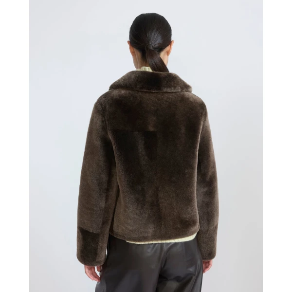 Yves Salomon Short Merino Lambskin Shearling Jacket in Brown | Shearling Jackets | Coveti