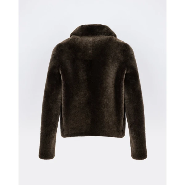 Yves Salomon Short Merino Lambskin Shearling Jacket in Brown | Shearling Jackets | Coveti