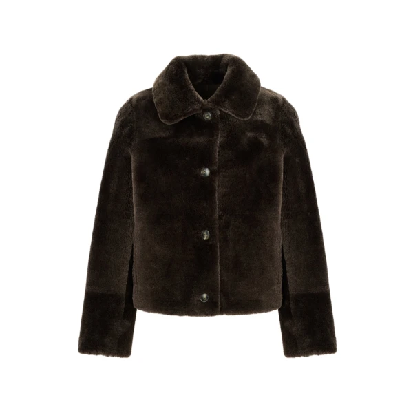 Yves Salomon Short Merino Lambskin Shearling Jacket in Brown | Women | Coveti
