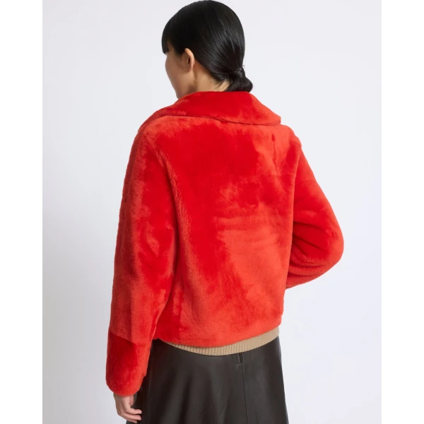 Yves Salomon Short Merino Lambskin Shearling Jacket in Orange | Shearling Jackets | Coveti