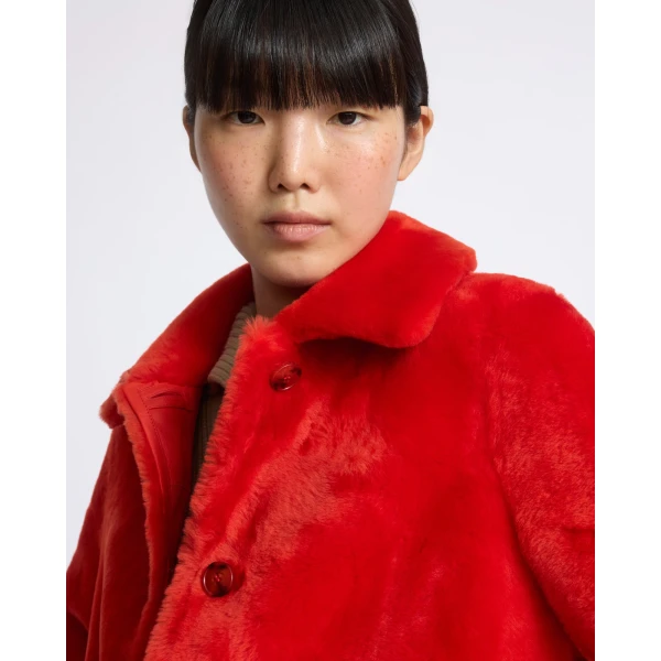 Yves Salomon Short Merino Lambskin Shearling Jacket in Orange | Shearling Jackets | Coveti