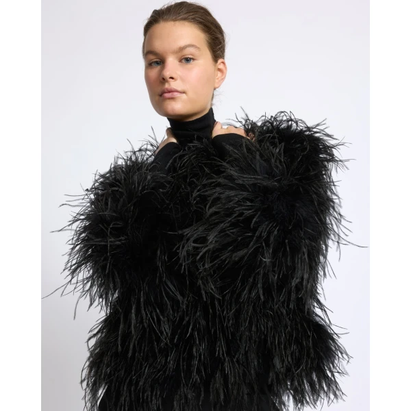 Yves Salomon Short Ostrich Feather Jacket in Black | Jackets | Coveti