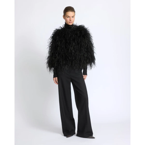 Yves Salomon Short Ostrich Feather Jacket in Black | Jackets | Coveti