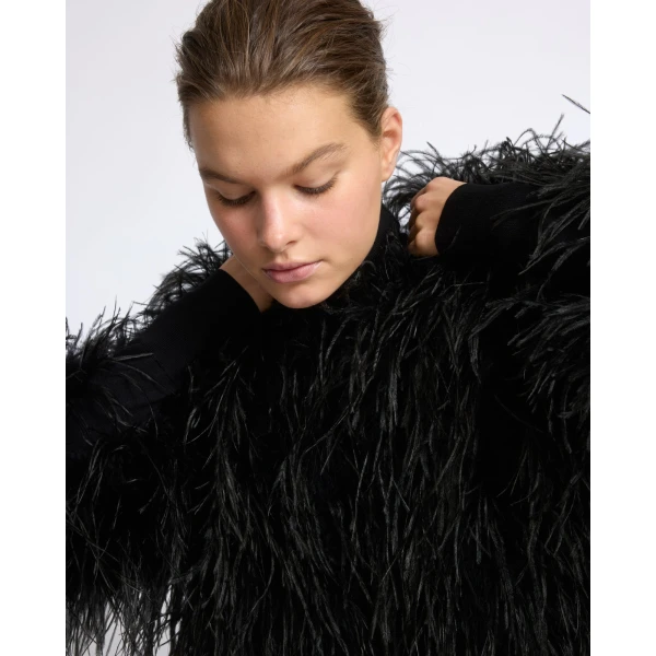 Yves Salomon Short Ostrich Feather Jacket in Black | Jackets | Coveti