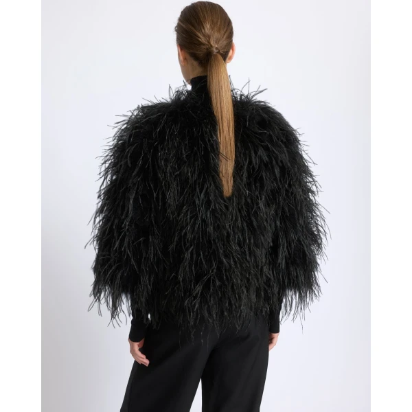 Yves Salomon Short Ostrich Feather Jacket in Black | Jackets | Coveti