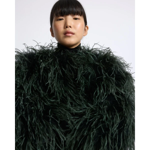 Yves Salomon Short Ostrich Feather Jacket in Dark Teal | Jackets | Coveti