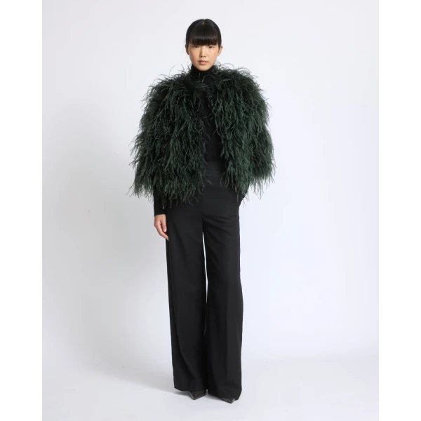 Yves Salomon Short Ostrich Feather Jacket in Dark Teal | Jackets | Coveti