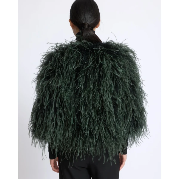 Yves Salomon Short Ostrich Feather Jacket in Dark Teal | Jackets | Coveti