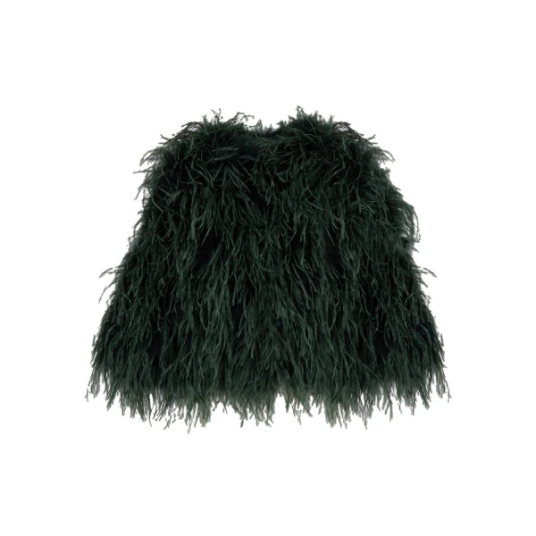 Yves Salomon Short Ostrich Feather Jacket in Dark Teal | Women | Coveti