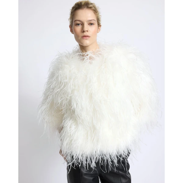 Yves Salomon Short Ostrich Feather Jacket in White | Jackets | Coveti