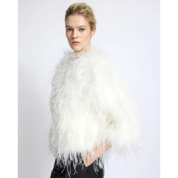 Yves Salomon Short Ostrich Feather Jacket in White | Jackets | Coveti