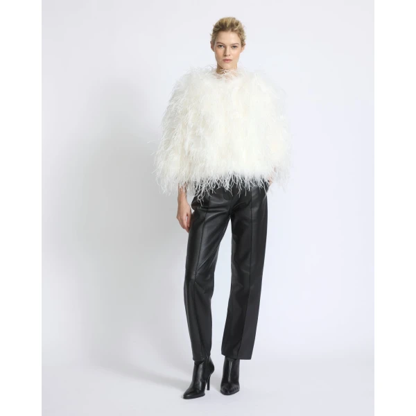 Yves Salomon Short Ostrich Feather Jacket in White | Jackets | Coveti