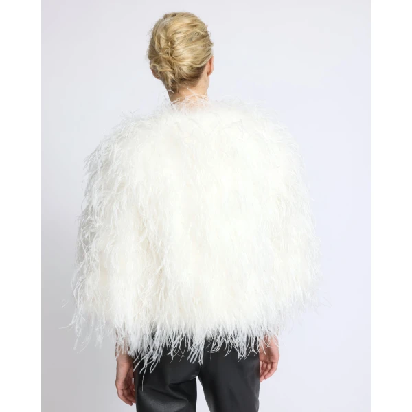 Yves Salomon Short Ostrich Feather Jacket in White | Jackets | Coveti