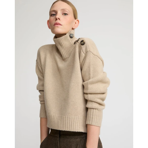 Yves Salomon Short Oversized Knitted Jumper in Beige | Sweaters | Coveti