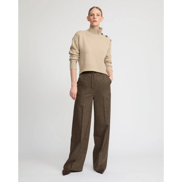 Yves Salomon Short Oversized Knitted Jumper in Beige | Sweaters | Coveti