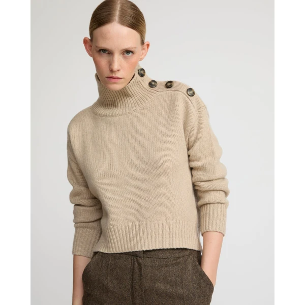 Yves Salomon Short Oversized Knitted Jumper in Beige | Sweaters | Coveti