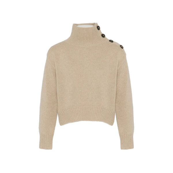 Short Oversized Knitted Jumper in Beige