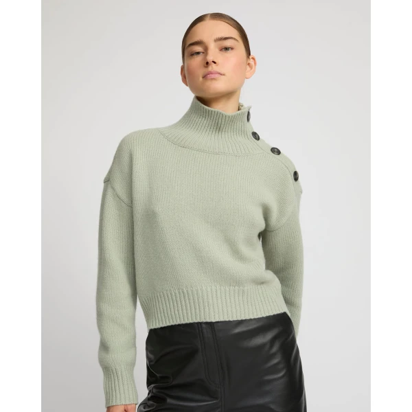 Yves Salomon Short Oversized Knitted Jumper in Light Green | Sweaters | Coveti