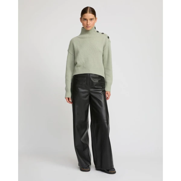 Yves Salomon Short Oversized Knitted Jumper in Light Green | Sweaters | Coveti
