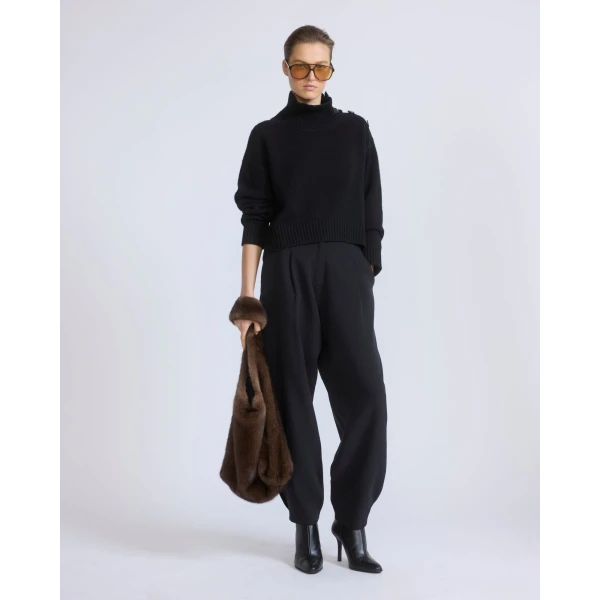 Yves Salomon Short Oversized Knitted Sweater in Black | Sweaters | Coveti