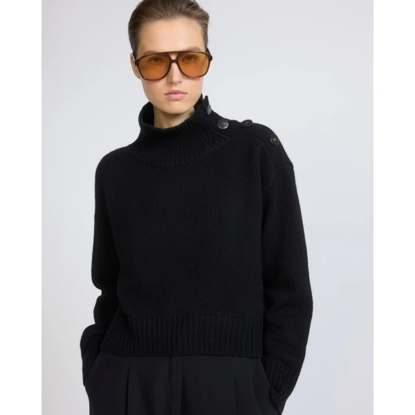 Yves Salomon Short Oversized Knitted Sweater in Black | Sweaters | Coveti