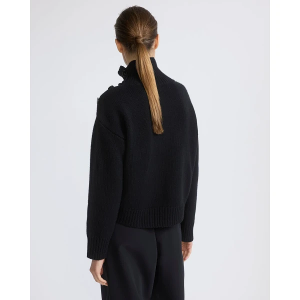 Yves Salomon Short Oversized Knitted Sweater in Black | Sweaters | Coveti