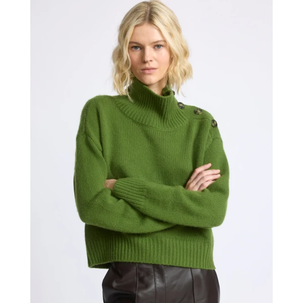 Yves Salomon Short Oversized Knitted Sweater in Green | Sweaters | Coveti