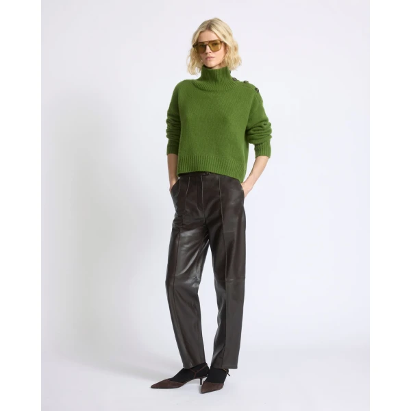 Yves Salomon Short Oversized Knitted Sweater in Green | Sweaters | Coveti