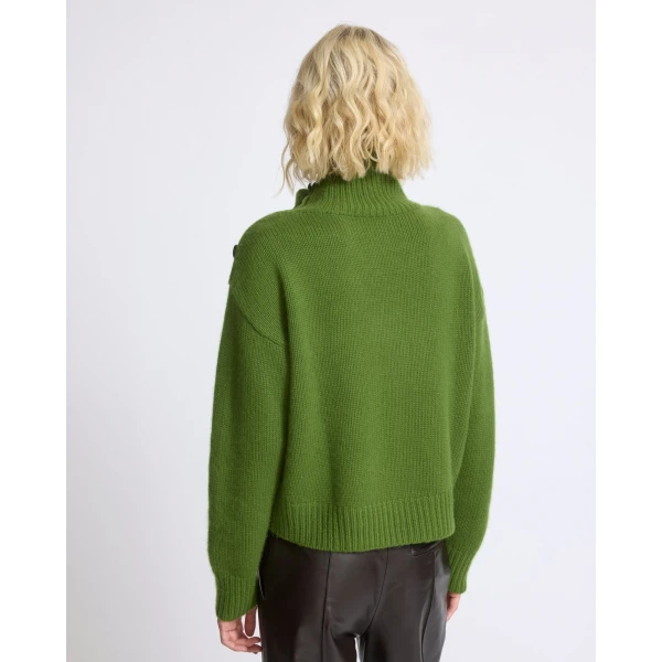 Yves Salomon Short Oversized Knitted Sweater in Green | Sweaters | Coveti