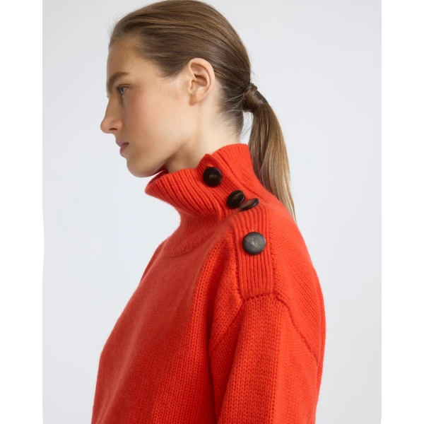 Yves Salomon Short Oversized Knitted Sweater in Red Orange | Sweaters | Coveti