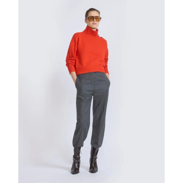 Yves Salomon Short Oversized Knitted Sweater in Red Orange | Sweaters | Coveti