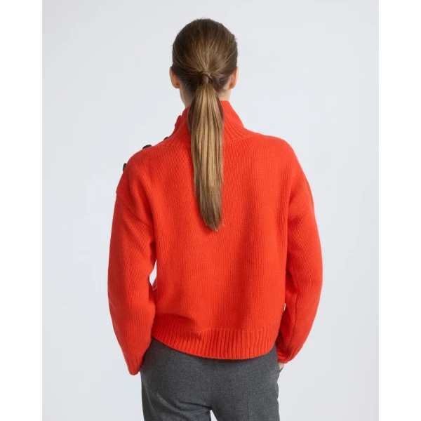 Yves Salomon Short Oversized Knitted Sweater in Red Orange | Sweaters | Coveti