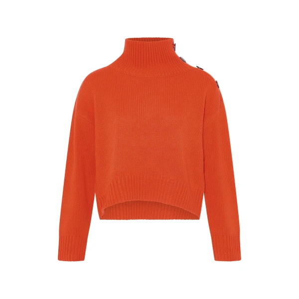 Yves Salomon Short Oversized Knitted Sweater in Red Orange | Women | Coveti