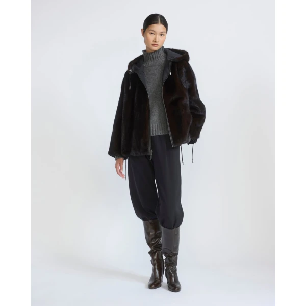 Yves Salomon Short Reversible Water-Repellent Jacket with Mink Fur in Black | Jackets | Coveti