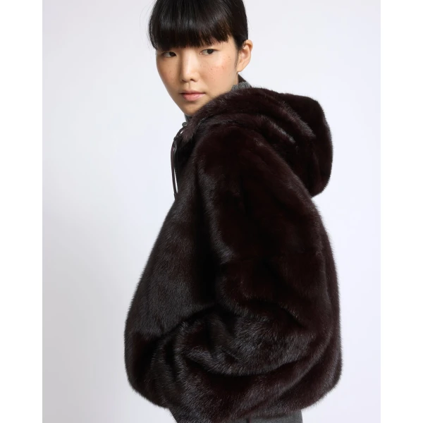 Yves Salomon Short Reversible Water-Repellent Jacket with Mink Fur in Deep Bordeaux | Jackets | Coveti